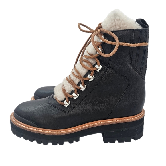 Marc Fisher LTD Izzie Shearling Lace-Up Hiking Boots Black Size 5 - Picture 1 of 12